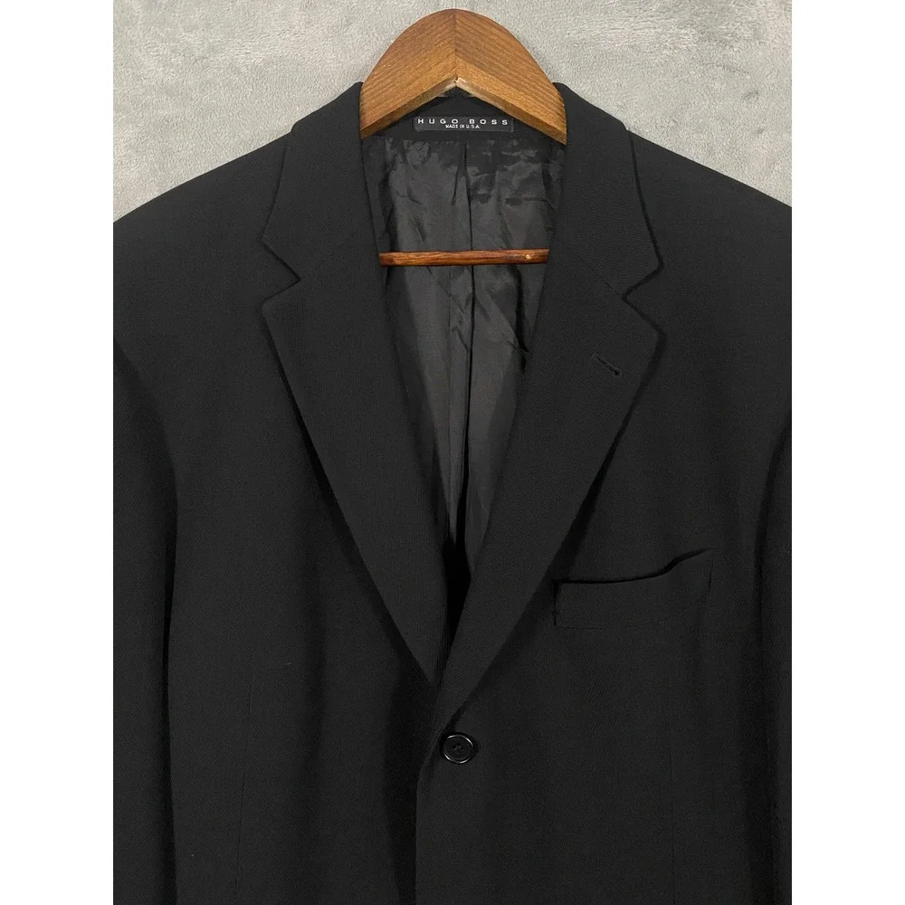 Hugo Boss Blazer Mens 46L Black Einstein US 100% Virgin Wool 3-Button USA Made
